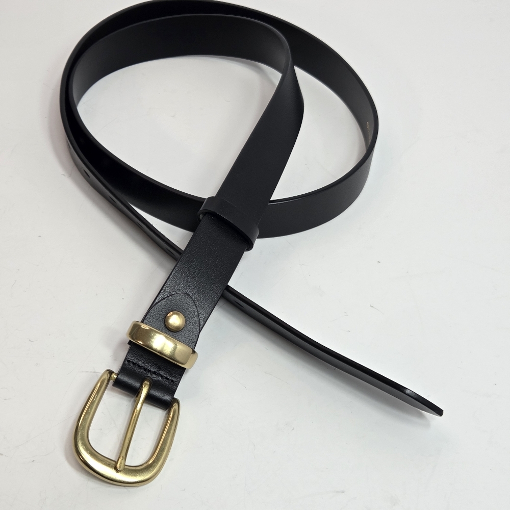 100% italian black glove leather mens belt solid brass buckle sz 52 L-XL new